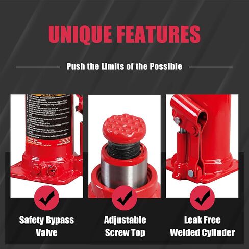BIG RED ATH91207AR-1 Torin Welded Hydraulic Stubby Low Profile Bottle Jack, 12 Ton (24,000 LBs) Capacity, Red in Saudi Arabia