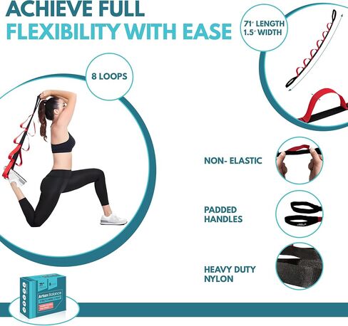 Stretching Strap with Door Anchor- 94" Door Stunt Strap with Adjustable Loops and Foam Pads- Leg Stretch Strap for Flexibility Stretching and Balance- Ideal for yoga, Dance and Ballet in Kuwait