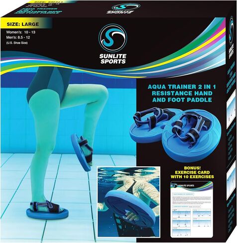 Sunlite Sports Aqua Trainer 2 في 1 مجداف لليد والقدمين، مجموعة التمارين الرياضية المائية لحمام السباحة، تمرين مائي للبالغين للتمرين المائي، تمرينات الجزء العلوي السفلي من الجسم منخفضة التأثير in Kuwait