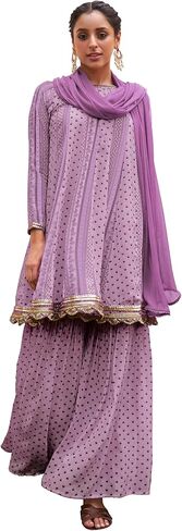 Janasya Indian Women's Kurta Kurti مجموعة للنساء Georgette Fit & Flare Lavender Floral فوق الركبة Kurta Kurti in Saudi Arabia
