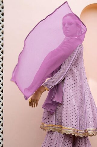 Janasya Indian Women's Kurta Kurti مجموعة للنساء Georgette Fit & Flare Lavender Floral فوق الركبة Kurta Kurti in Saudi Arabia