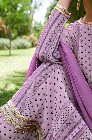 Janasya Indian Women's Kurta Kurti مجموعة للنساء Georgette Fit & Flare Lavender Floral فوق الركبة Kurta Kurti in Saudi Arabia