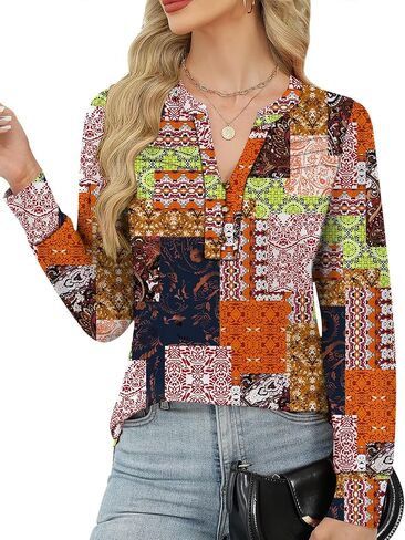 Rapbin Womens v Neck Long Sleeve Button Down Tunic Blouses Fall Fashion 2025 tops legated leghed assy for leggings in Saudi Arabia