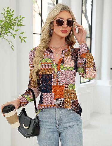 Rapbin Womens v Neck Long Sleeve Button Down Tunic Blouses Fall Fashion 2025 tops legated leghed assy for leggings in Saudi Arabia