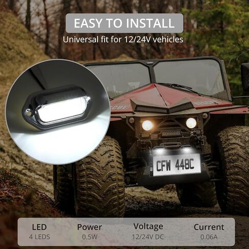Justech 2PCS 4LED License Plate Light, Waterproof 12V 24V LED Tag lights Assembly White Light for Cars, Trucks, Trailers, Van, RV, Caravans and Lorries- Silver in Saudi Arabia