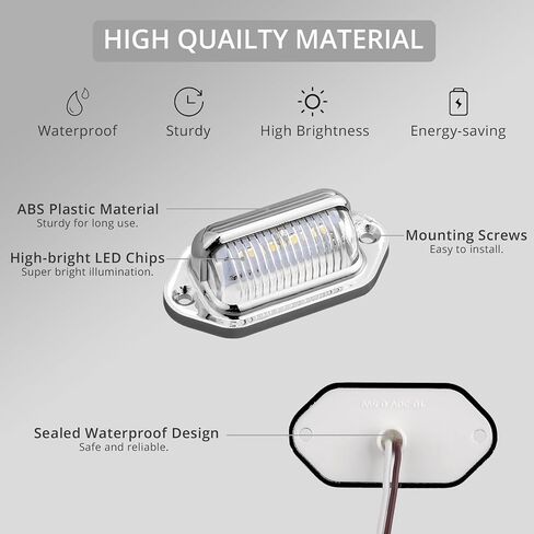 Justech 2PCS 4LED License Plate Light, Waterproof 12V 24V LED Tag lights Assembly White Light for Cars, Trucks, Trailers, Van, RV, Caravans and Lorries- Silver in Saudi Arabia