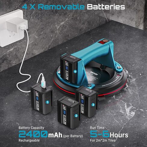 رافع أكواب شفط زجاجية كهربائية من سيسي مع بطاريتين، أداة شفط بلاط 8 بوصة، أكواب شفط كهربائية شديدة التحمل بسعة 600 رطل لرفع الزجاج الكبير والبلاط والمعادن والأثاث (عبوة واحدة) in Kuwait