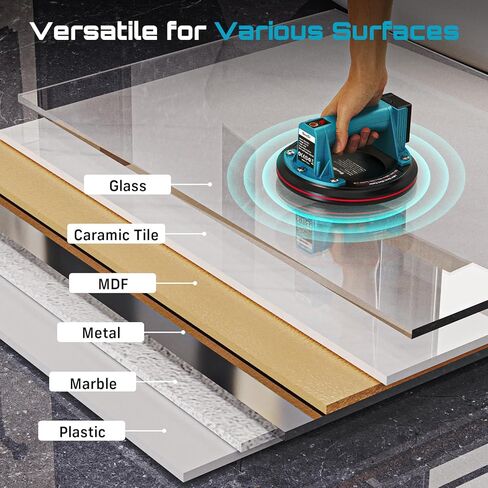 رافع أكواب شفط زجاجية كهربائية من سيسي مع بطاريتين، أداة شفط بلاط 8 بوصة، أكواب شفط كهربائية شديدة التحمل بسعة 600 رطل لرفع الزجاج الكبير والبلاط والمعادن والأثاث (عبوة واحدة) in Kuwait