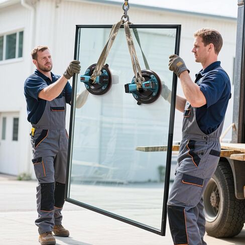 رافع أكواب شفط زجاجية كهربائية من سيسي مع بطاريتين، أداة شفط بلاط 8 بوصة، أكواب شفط كهربائية شديدة التحمل بسعة 600 رطل لرفع الزجاج الكبير والبلاط والمعادن والأثاث (عبوة واحدة) in Kuwait