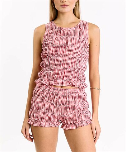 yuemengxuan نساء اثنين من قطعتين الصيف 2pcs pajamas مجموعة بلا أكيب in Saudi Arabia