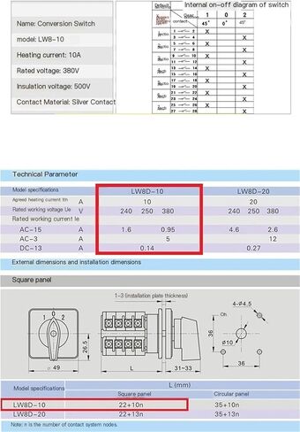 3 Position Rotary Switch LW8-10/7 Three Gear Seven Levels 7 Wire Dual Power Switching Motor Signal Control 10A in Saudi Arabia