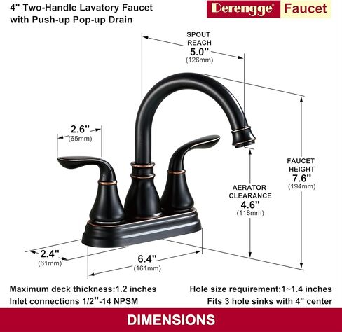 Derengge Two-Handle Oil Rubbed Bronze Bathroom Faucet with Pop up Drain,360° Swiwel Spout Bathroom Sink Faucet,045-FS NB in Kuwait