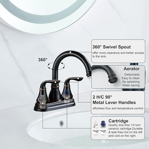 Derengge Two-Handle Oil Rubbed Bronze Bathroom Faucet with Pop up Drain,360° Swiwel Spout Bathroom Sink Faucet,045-FS NB in Kuwait