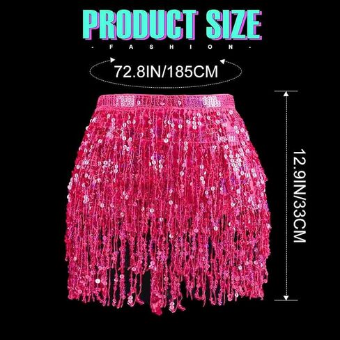 Sequin Tassel Skirt Belly Dance Skirt Sparkly Hip Scarf Skirt Halloween Rave Costume for Women Gold in Kuwait