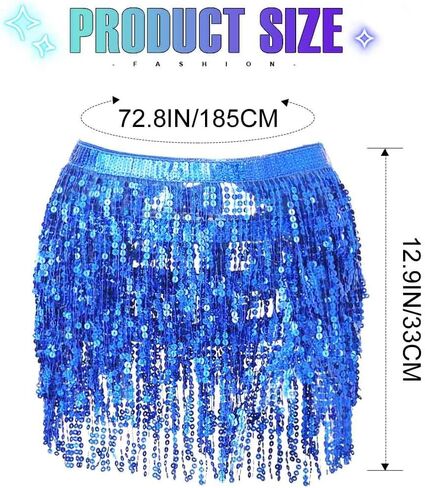 Sequin Tassel Skirt Belly Dance Skirt Sparkly Hip Scarf Skirt Halloween Rave Costume for Women Gold in Saudi Arabia