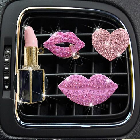 4 PCS شفاه وردية مقاطع تنفيس الهواء ، شفاه مثيرة قبلة القلب على شكل قلب معطرات الهواء ، سحر Rhinestone Diffuser Vent Clip Clit Car Decor Exclies for Women ، Autive Air Crooteners (Pink ، 4) in Kuwait