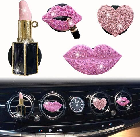 4 PCS شفاه وردية مقاطع تنفيس الهواء ، شفاه مثيرة قبلة القلب على شكل قلب معطرات الهواء ، سحر Rhinestone Diffuser Vent Clip Clit Car Decor Exclies for Women ، Autive Air Crooteners (Pink ، 4) in Kuwait