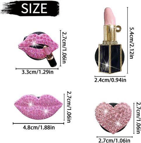 4 PCS شفاه وردية مقاطع تنفيس الهواء ، شفاه مثيرة قبلة القلب على شكل قلب معطرات الهواء ، سحر Rhinestone Diffuser Vent Clip Clit Car Decor Exclies for Women ، Autive Air Crooteners (Pink ، 4) in Kuwait