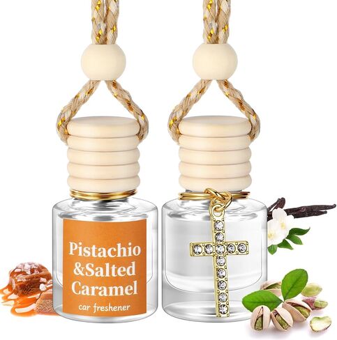 2 Pack Car Air Freshener Pistachio and Salted Caramel Hanging Essential Oil Diffuser Long Lasting Car Scent Automobile Aromatherapy with Rearview Mirror Accessories(Cross Pendant) in Kuwait