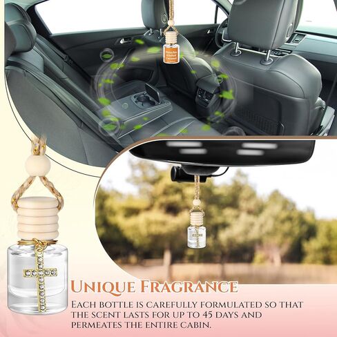 2 Pack Car Air Freshener Pistachio and Salted Caramel Hanging Essential Oil Diffuser Long Lasting Car Scent Automobile Aromatherapy with Rearview Mirror Accessories(Cross Pendant) in Kuwait