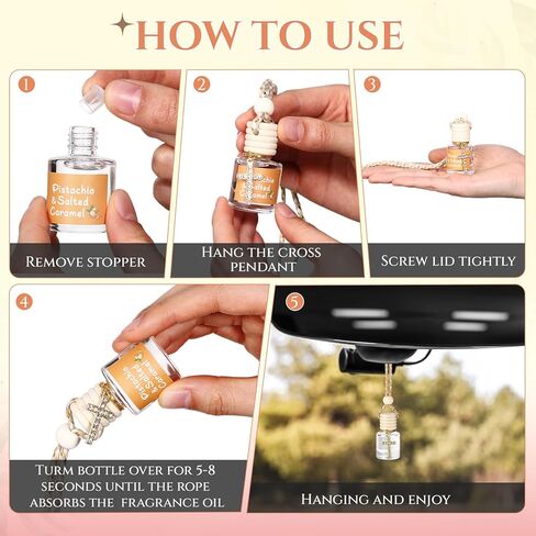 2 Pack Car Air Freshener Pistachio and Salted Caramel Hanging Essential Oil Diffuser Long Lasting Car Scent Automobile Aromatherapy with Rearview Mirror Accessories(Cross Pendant) in Kuwait