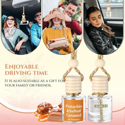 2 عبوة فستقري معطر الهواء والكراميل المملح شنقا ناشر الزيت الأساسي طويل الرائحة التي تدوم رائحة السيارات مع إكسسوارات مرآة الرؤية الخلفية (قلادة متقاطعة) in Kuwait