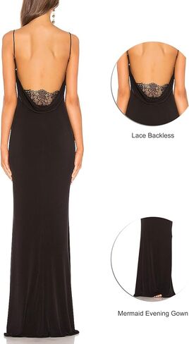 Aigeman Women Spaghetti Straps Mermaid Evening Party Dress Drape Neck Lace Backless Formal Maxi Dress Surreal Gown 21 in Kuwait