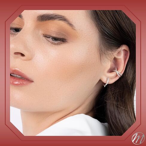 أقراط حلقية من الفضة الإسترليني متقاطعة مع ألماس مقلد غضروف الأذن للآذان غير المثقوبة in Kuwait