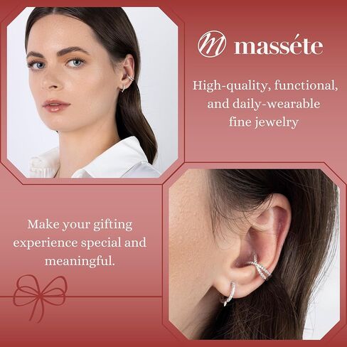 أقراط حلقية من الفضة الإسترليني متقاطعة مع ألماس مقلد غضروف الأذن للآذان غير المثقوبة in Kuwait