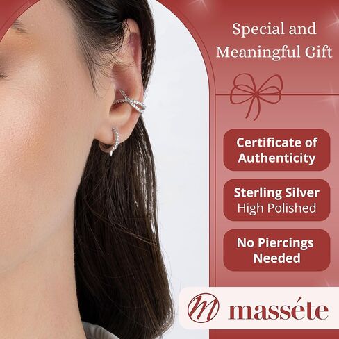 أقراط حلقية من الفضة الإسترليني متقاطعة مع ألماس مقلد غضروف الأذن للآذان غير المثقوبة in Kuwait