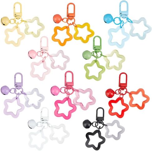 Beebeecraft 10pcs 10 ألوان أكريليك نجوم المفاتيح نجوم المفاتيح بيل ملون الجرس خمسة نجوم مدببة حلوى اللون مشبك سحر سلاسل مفتاح قلادة للنساء مفاتيح السيارة مفاتيح الظهر الديكور in Saudi Arabia