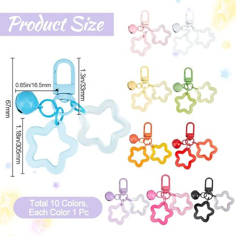 Beebeecraft 10pcs 10 ألوان أكريليك نجوم المفاتيح نجوم المفاتيح بيل ملون الجرس خمسة نجوم مدببة حلوى اللون مشبك سحر سلاسل مفتاح قلادة للنساء مفاتيح السيارة مفاتيح الظهر الديكور in Saudi Arabia