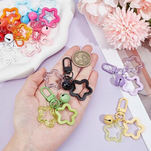 Beebeecraft 10pcs 10 ألوان أكريليك نجوم المفاتيح نجوم المفاتيح بيل ملون الجرس خمسة نجوم مدببة حلوى اللون مشبك سحر سلاسل مفتاح قلادة للنساء مفاتيح السيارة مفاتيح الظهر الديكور in Saudi Arabia