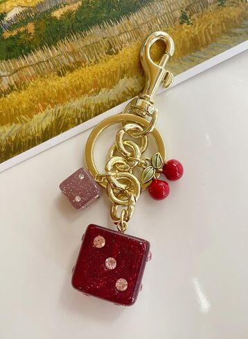 Dice Bag Charm Keychain for Women Cute Purse Charms with Gold Clip for Handbags or Keys in Kuwait