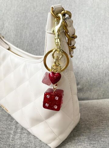 Dice Bag Charm Keychain for Women Cute Purse Charms with Gold Clip for Handbags or Keys in Kuwait