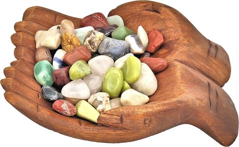 Unique Gift Balinese Hands Carved Wood Offering Bowl Gemstone Crystal Keepsake Display in Saudi Arabia
