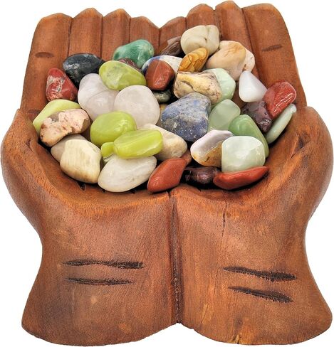 Unique Gift Balinese Hands Carved Wood Offering Bowl Gemstone Crystal Keepsake Display in Saudi Arabia
