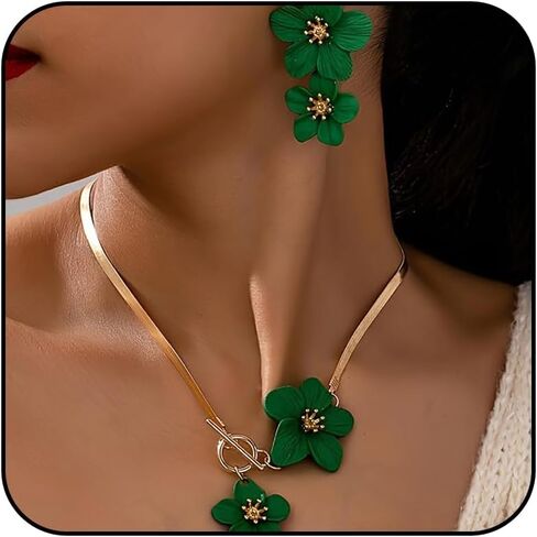Flower Necklaces Earrings for Women Gold Statement Earrings Flower Jewelry Set Summer Charm Beach Vacation 2025 Dainty Trendy Accessories in Saudi Arabia