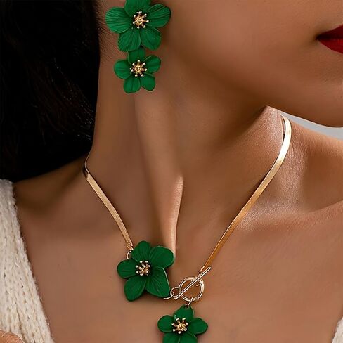 Flower Necklaces Earrings for Women Gold Statement Earrings Flower Jewelry Set Summer Charm Beach Vacation 2025 Dainty Trendy Accessories in Saudi Arabia