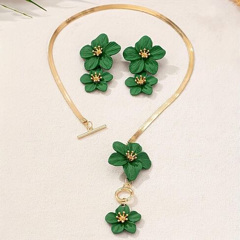 Flower Necklaces Earrings for Women Gold Statement Earrings Flower Jewelry Set Summer Charm Beach Vacation 2025 Dainty Trendy Accessories in Saudi Arabia
