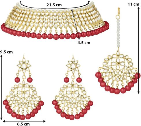 Aheli Wedding Wear Kundan Beaded Choker Necklace Set with Maang Tikka Indian Jewelry Gift for Women in Saudi Arabia