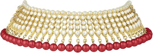 Aheli Wedding Wear Kundan Beaded Choker Necklace Set with Maang Tikka Indian Jewelry Gift for Women in Saudi Arabia