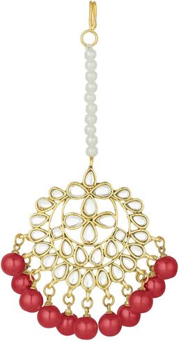 Aheli Wedding Wear Kundan Beaded Choker Necklace Set with Maang Tikka Indian Jewelry Gift for Women in Saudi Arabia