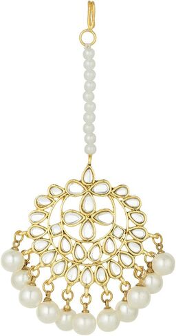 Aheli Wedding Wear Kundan Beaded Choker Necklace Set with Maang Tikka Indian Jewelry Gift for Women in Saudi Arabia