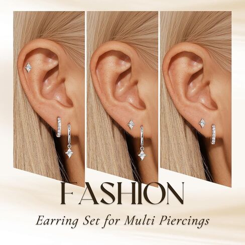 Gold Dainty Earrings Set For Women,14k Earring Stacks Gold Small Stackable Earrings,Cartilage Dangle Jewelry Hoop Earring Sets For Multiple Piercing,Birthday Ideas For Mom Friend Wife in Kuwait