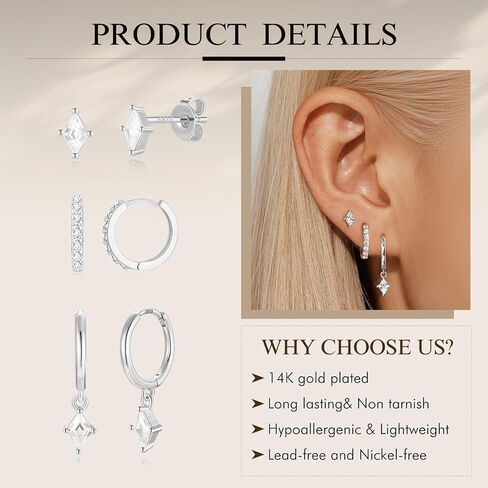 Gold Dainty Earrings Set For Women,14k Earring Stacks Gold Small Stackable Earrings,Cartilage Dangle Jewelry Hoop Earring Sets For Multiple Piercing,Birthday Ideas For Mom Friend Wife in Kuwait