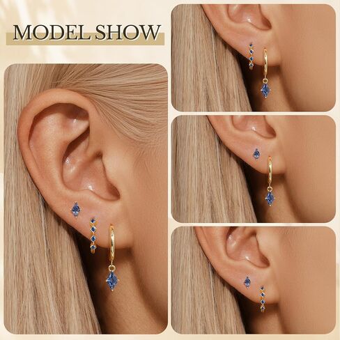 Gold Dainty Earrings Set For Women,14k Earring Stacks Gold Small Stackable Earrings,Cartilage Dangle Jewelry Hoop Earring Sets For Multiple Piercing,Birthday Ideas For Mom Friend Wife in Kuwait