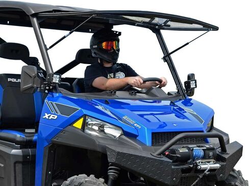 SuperATV 1/4" Polycarbonate Flip Windshield for 2018+ Polaris Ranger XP 1000 / 2019+ Polaris Ranger XP 1000 Crew | 2 in 1 Fully Closed or Flipped Up Positions | Scratch-Resistant | Made in the USA in Kuwait