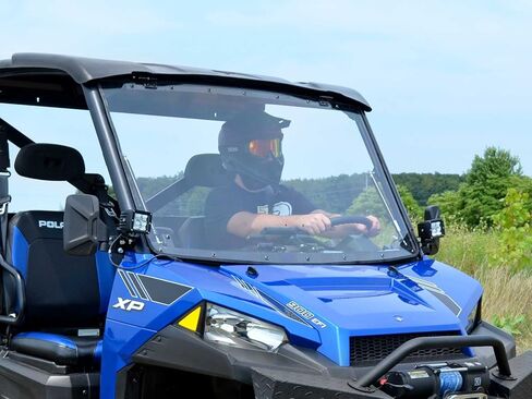 SuperATV 1/4" Polycarbonate Flip Windshield for 2018+ Polaris Ranger XP 1000 / 2019+ Polaris Ranger XP 1000 Crew | 2 in 1 Fully Closed or Flipped Up Positions | Scratch-Resistant | Made in the USA in Kuwait