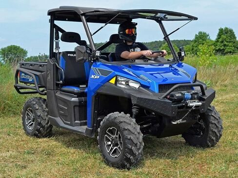 SuperATV 1/4" Polycarbonate Flip Windshield for 2018+ Polaris Ranger XP 1000 / 2019+ Polaris Ranger XP 1000 Crew | 2 in 1 Fully Closed or Flipped Up Positions | Scratch-Resistant | Made in the USA in Kuwait